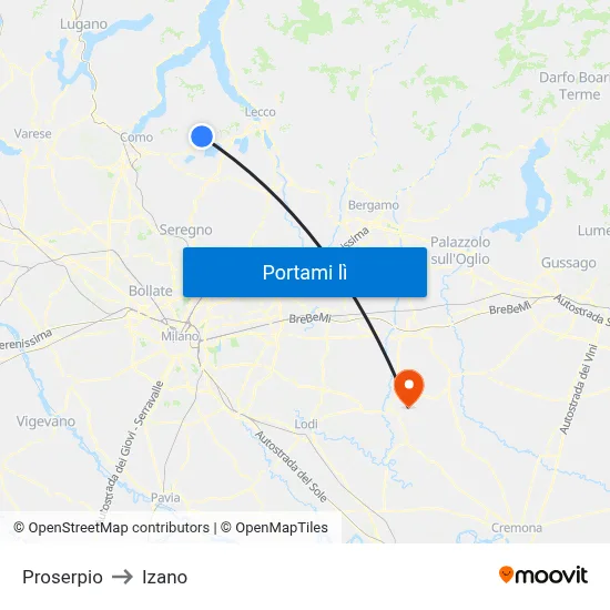 Proserpio to Izano map