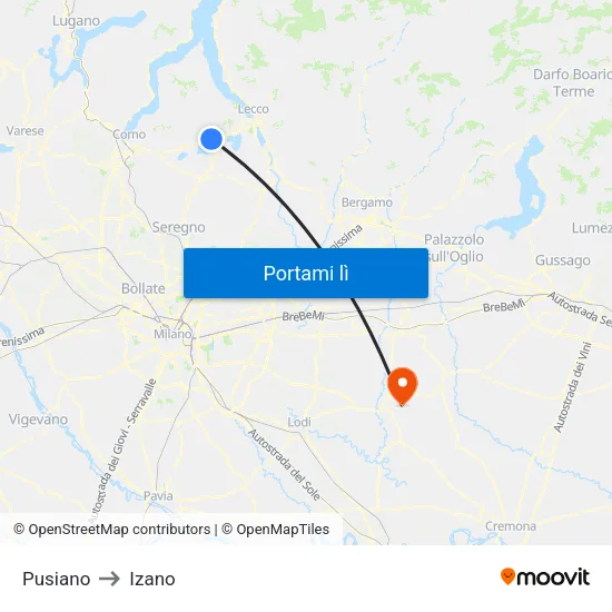 Pusiano to Izano map