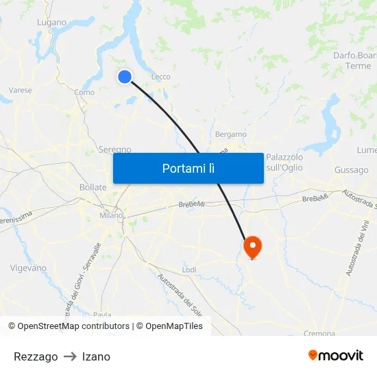 Rezzago to Izano map