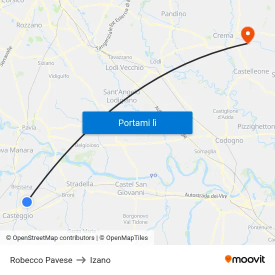 Robecco Pavese to Izano map