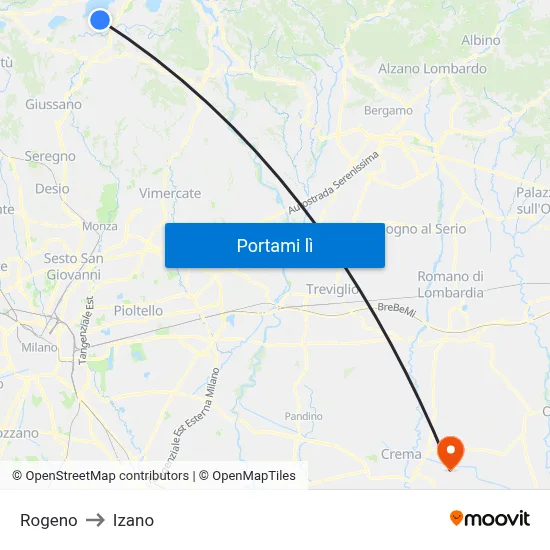 Rogeno to Izano map