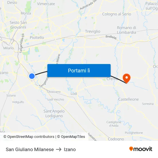 San Giuliano Milanese to Izano map