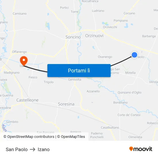 San Paolo to Izano map
