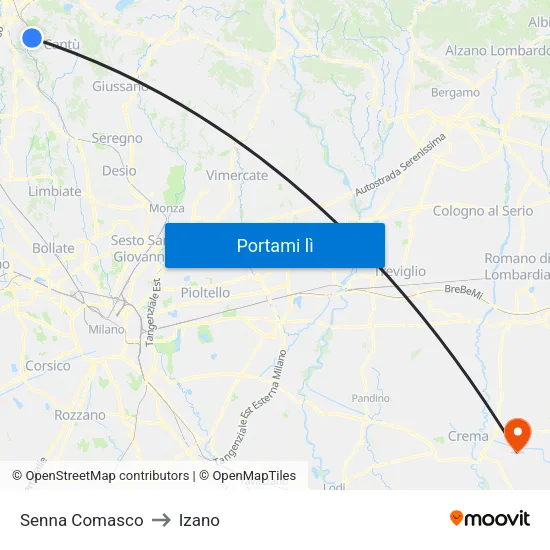 Senna Comasco to Izano map