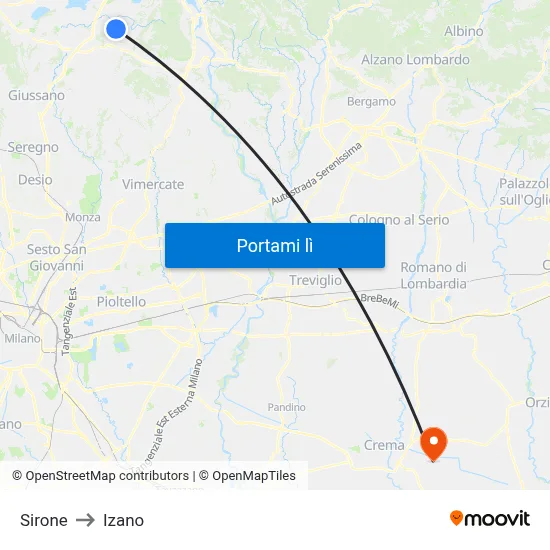 Sirone to Izano map