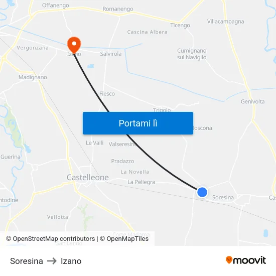 Soresina to Izano map
