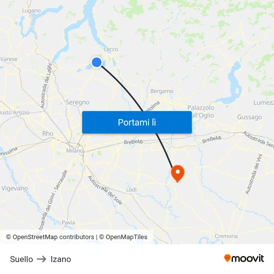 Suello to Izano map
