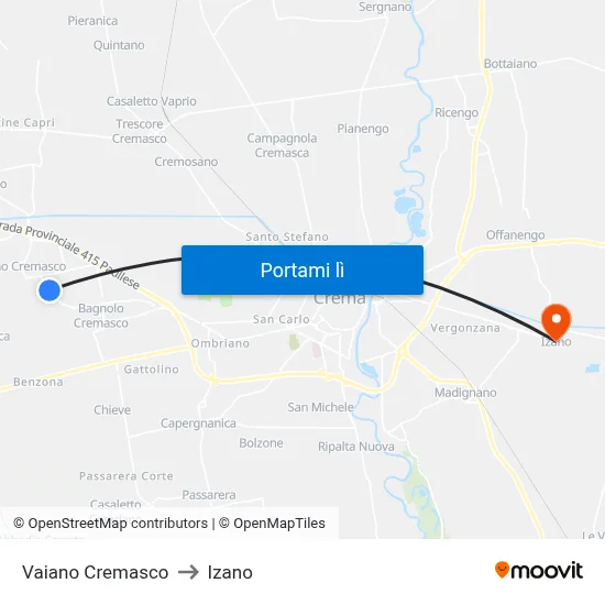 Vaiano Cremasco to Izano map
