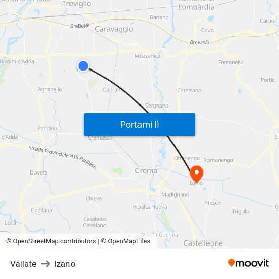 Vailate to Izano map