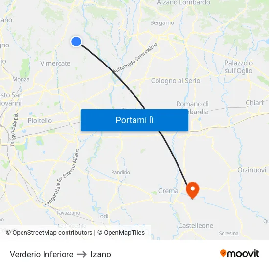 Verderio Inferiore to Izano map