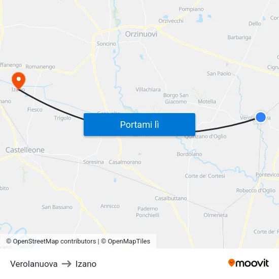 Verolanuova to Izano map
