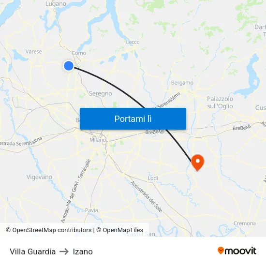 Villa Guardia to Izano map