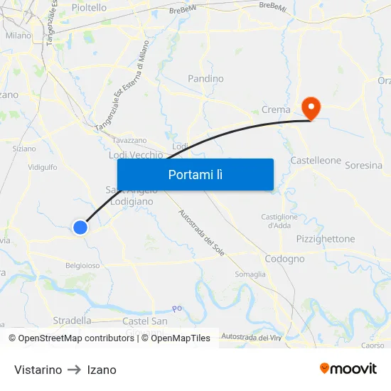 Vistarino to Izano map