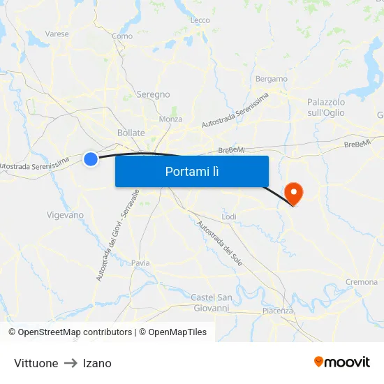 Vittuone to Izano map