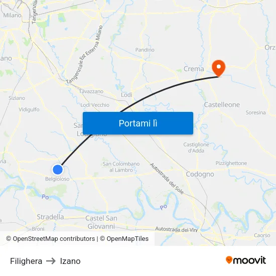 Filighera to Izano map
