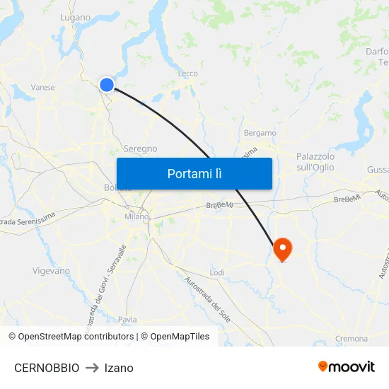 CERNOBBIO to Izano map
