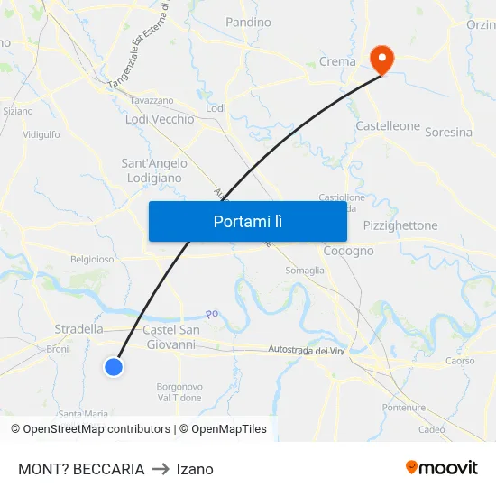 MONT? BECCARIA to Izano map