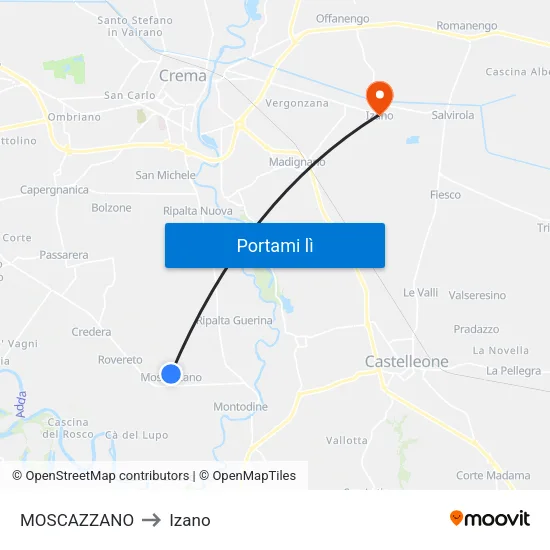 MOSCAZZANO to Izano map