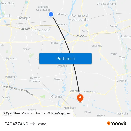 PAGAZZANO to Izano map