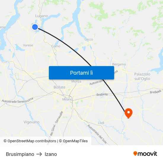 Brusimpiano to Izano map