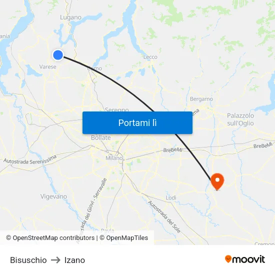 Bisuschio to Izano map