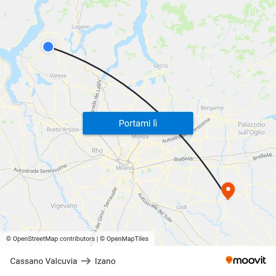 Cassano Valcuvia to Izano map