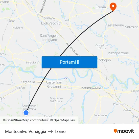 Montecalvo Versiggia to Izano map