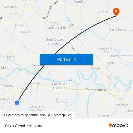 Oliva Gessi to Izano map