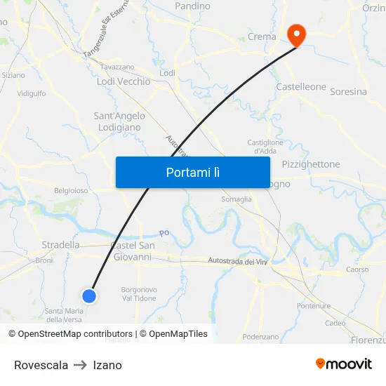 Rovescala to Izano map