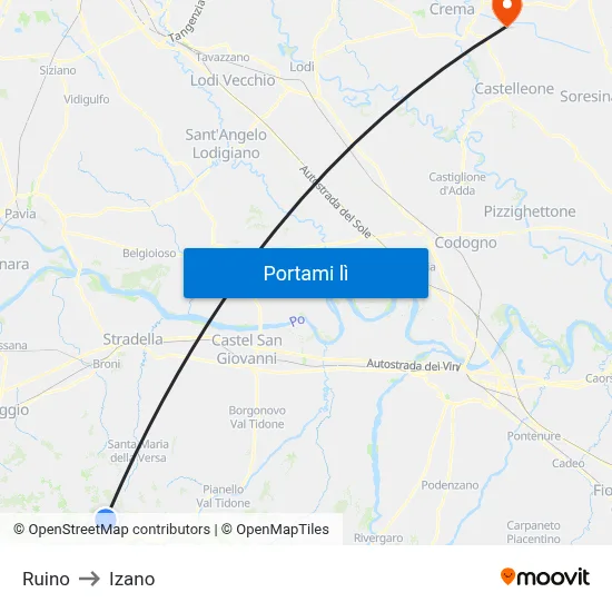 Ruino to Izano map