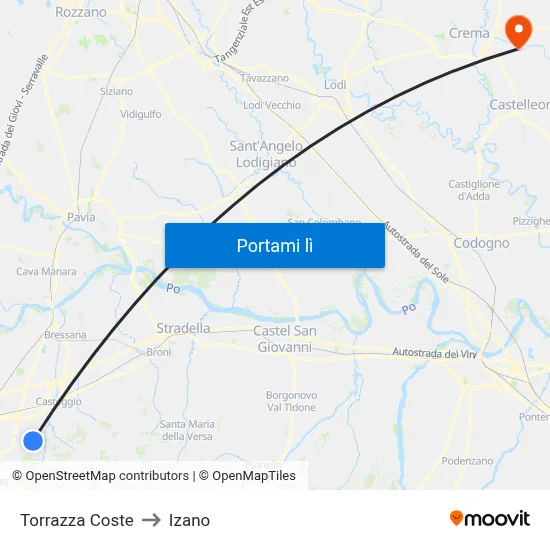 Torrazza Coste to Izano map