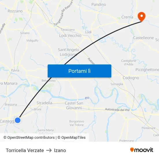 Torricella Verzate to Izano map