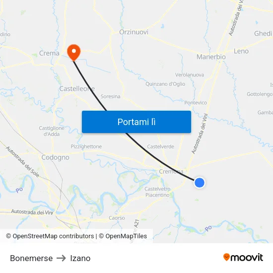 Bonemerse to Izano map