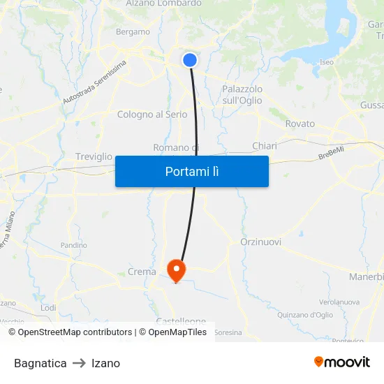 Bagnatica to Izano map