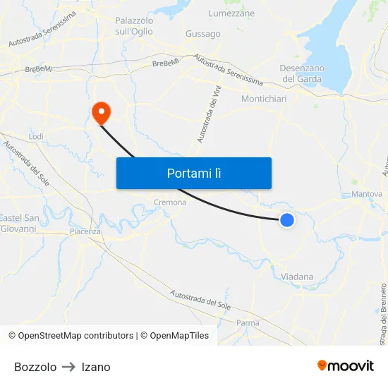 Bozzolo to Izano map