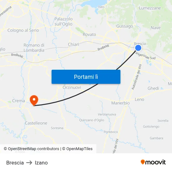 Brescia to Izano map