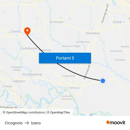 Cicognolo to Izano map