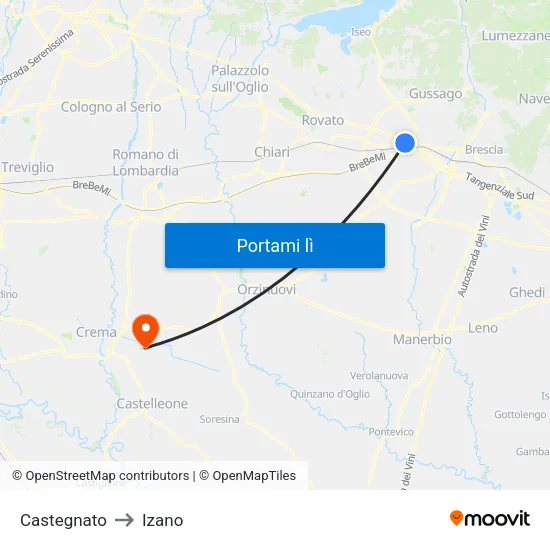Castegnato to Izano map