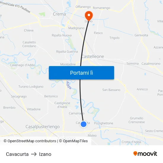 Cavacurta to Izano map