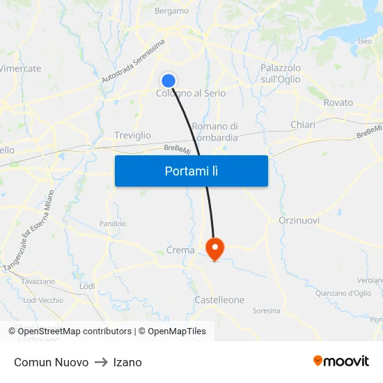 Comun Nuovo to Izano map