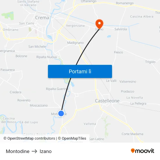 Montodine to Izano map