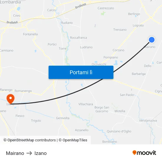 Mairano to Izano map