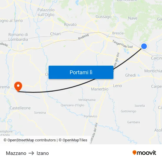 Mazzano to Izano map