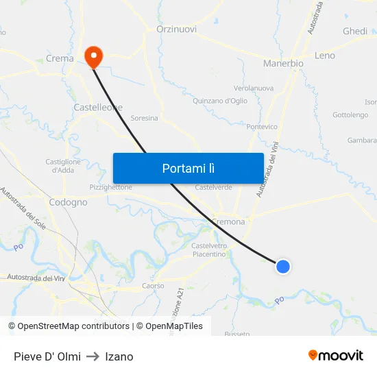 Pieve D' Olmi to Izano map
