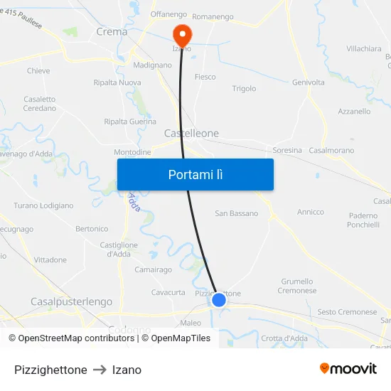 Pizzighettone to Izano map