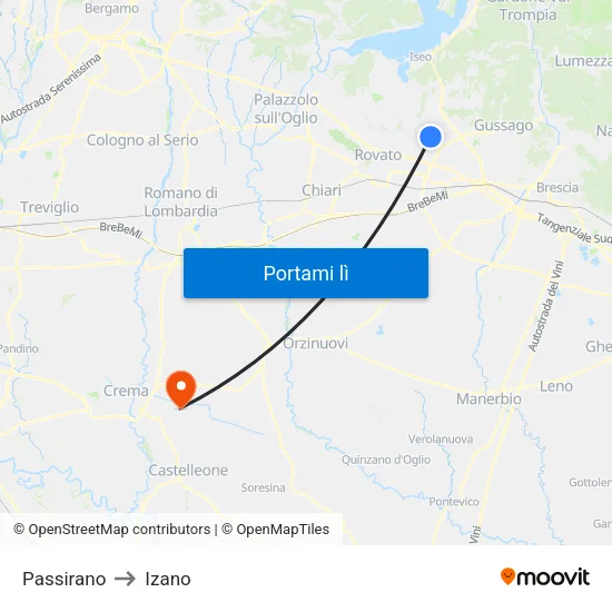 Passirano to Izano map