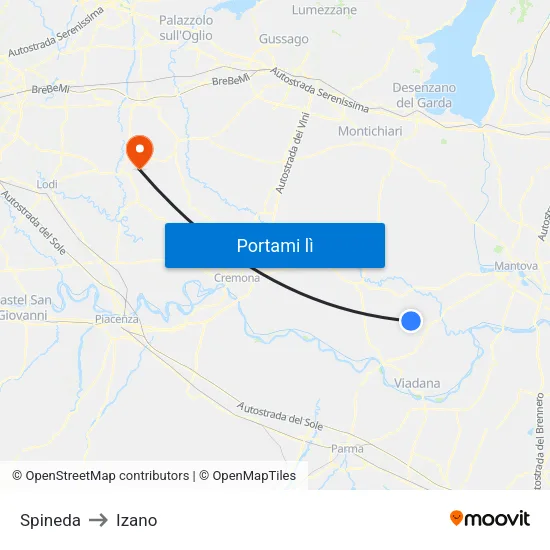 Spineda to Izano map