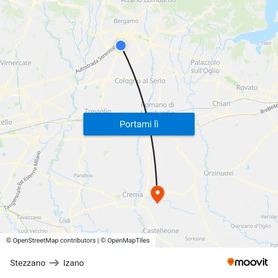 Stezzano to Izano map