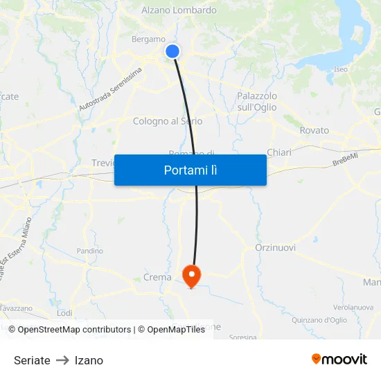 Seriate to Izano map