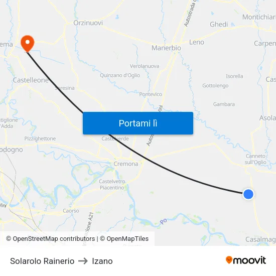 Solarolo Rainerio to Izano map